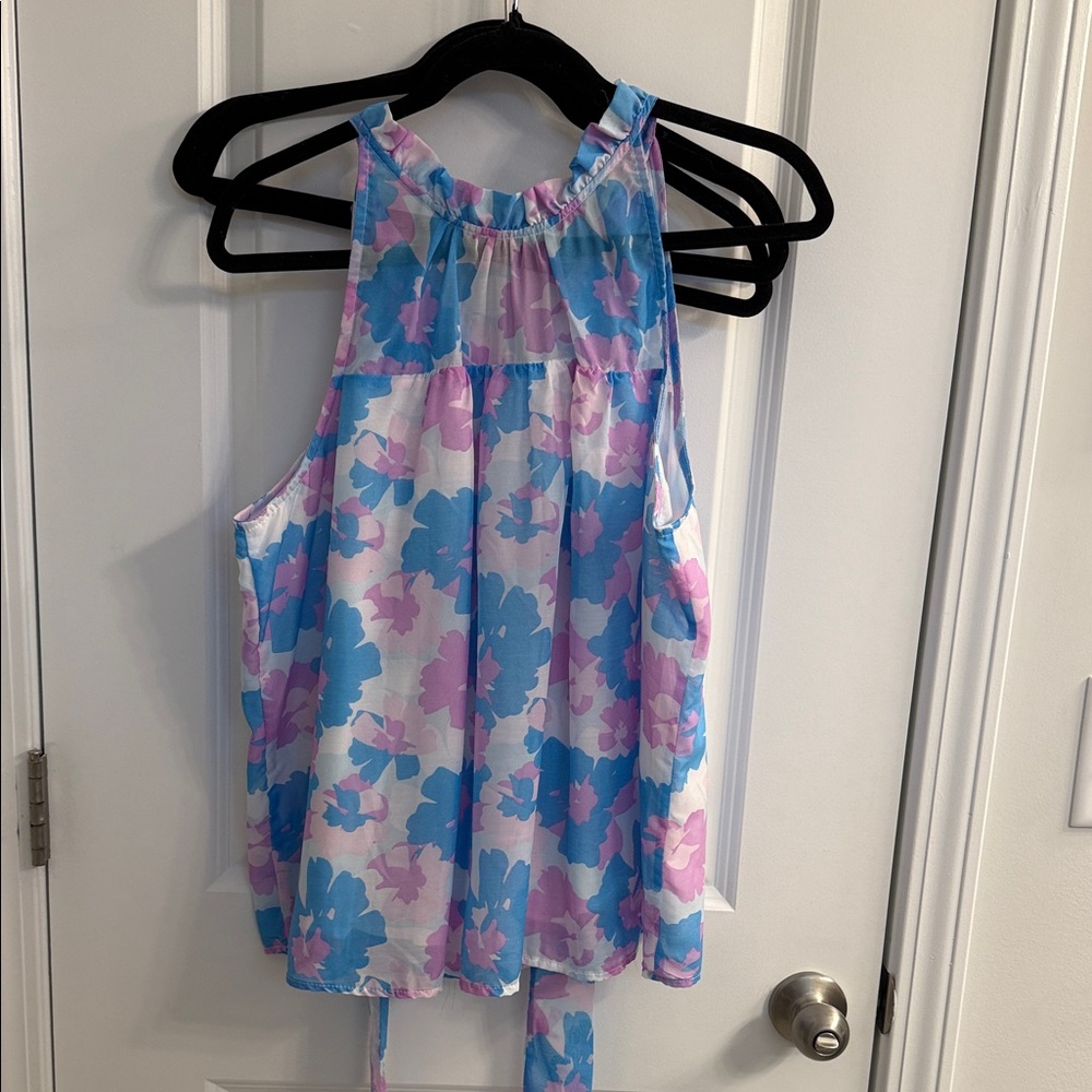 Floral Sleeveless Tank Top - Blue and Pink